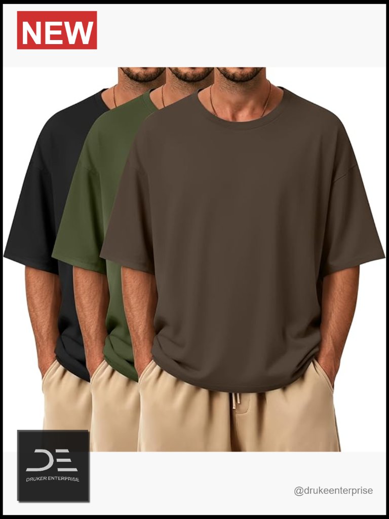 3 Pack Men's Oversized T-Shirts Short Sleeve Crew Neck Loose Fit Drop Shoulder